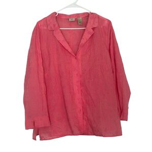 Belongings Sheer Pink Floral Button-Down Blouse • XL • NWOT Lightweight Boho Top